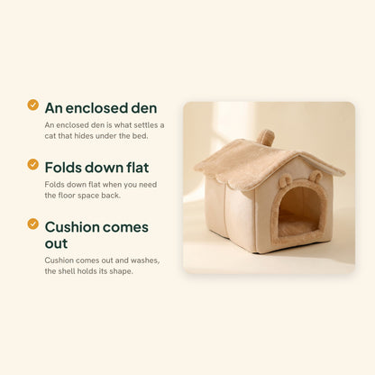 House-Shaped Plush Cat Cave Bed, key benefits