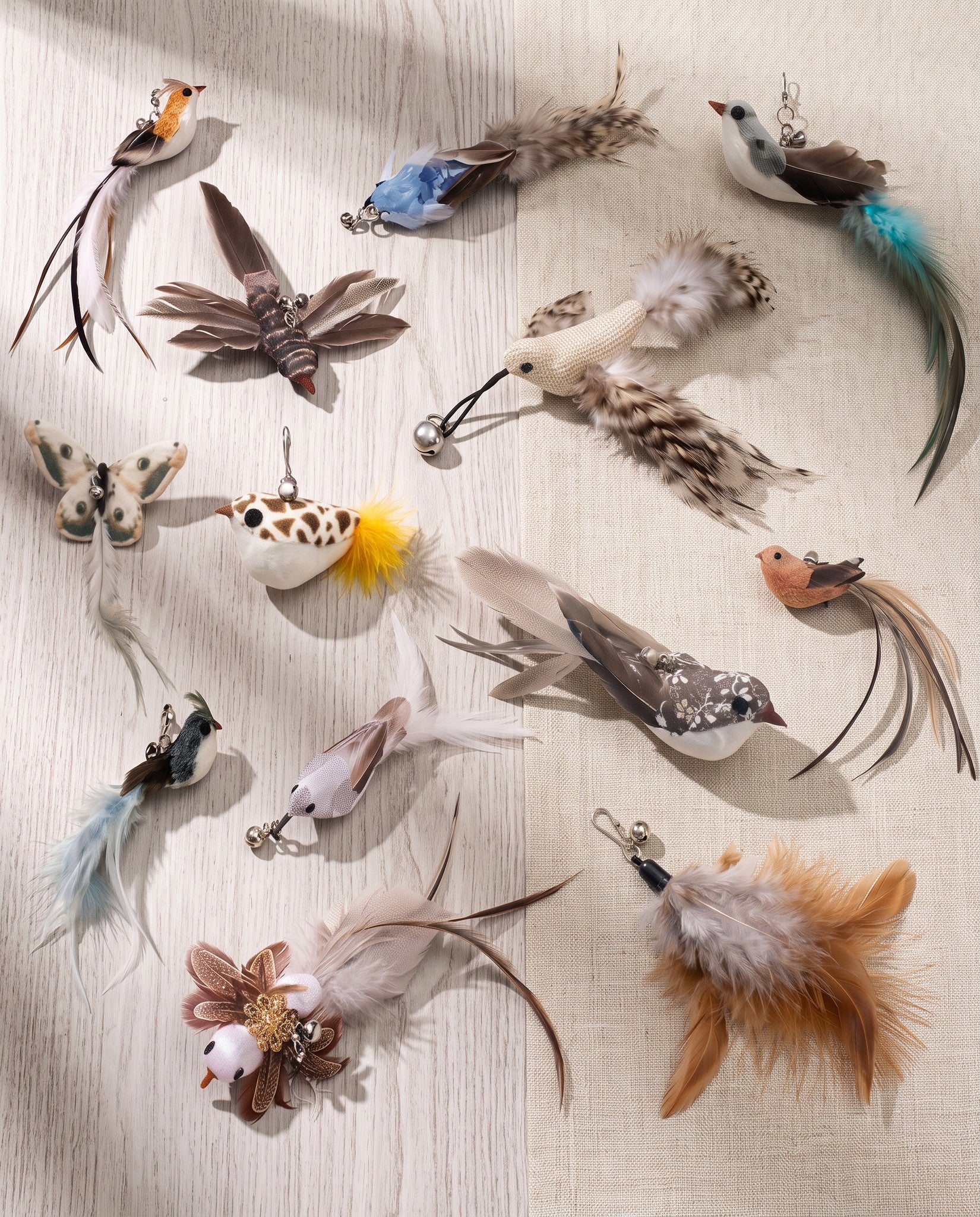 Replacement Feather Lures for Cat Wands, styled in a home setting