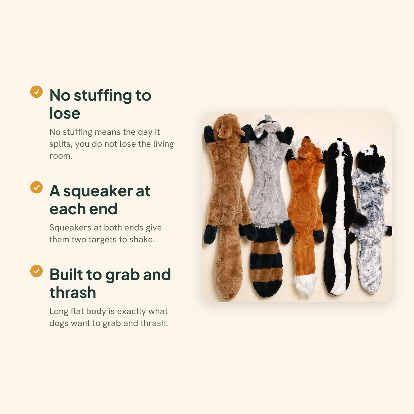 No-Stuffing Animal Squeaky Dog Toys, key benefits