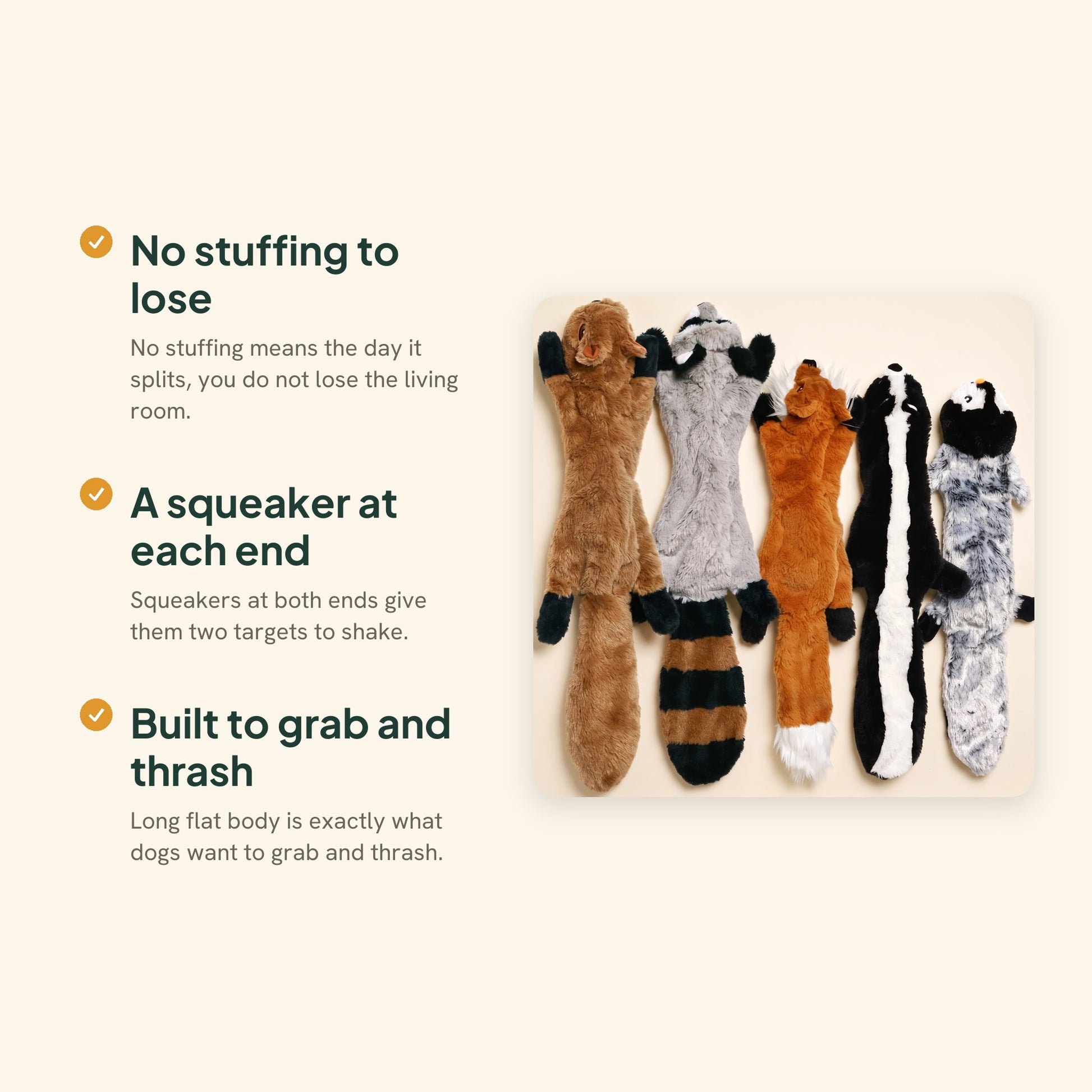 No-Stuffing Animal Squeaky Dog Toys, key benefits