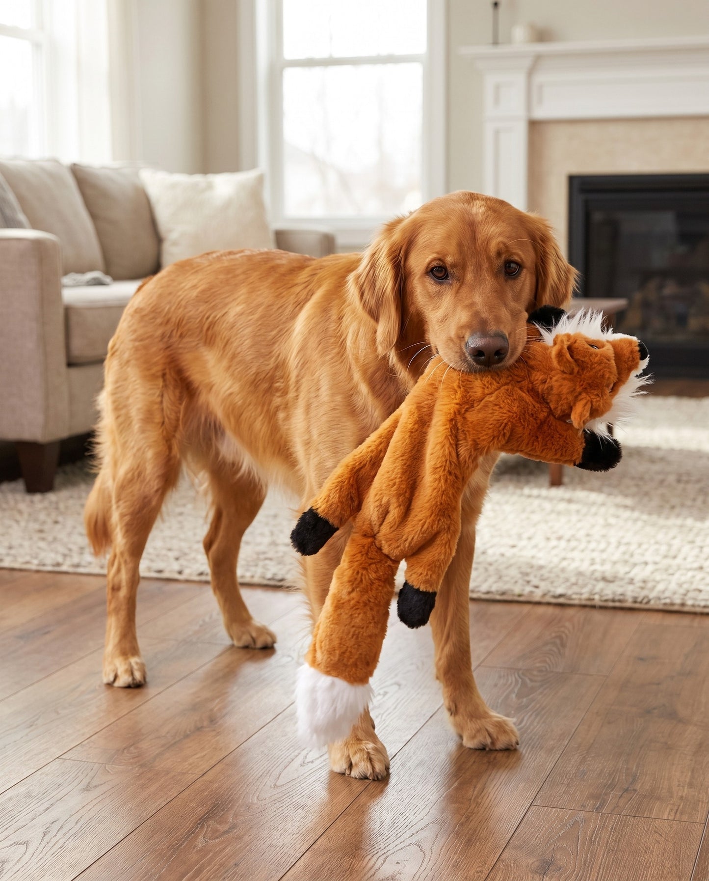 No-Stuffing Animal Squeaky Dog Toys, in use at home
