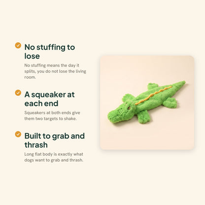 No-Stuffing Squeaky Dog Toys, Green Crocodile, key benefits