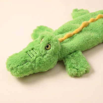 No-Stuffing Squeaky Dog Toys, Green Crocodile, close-up detail