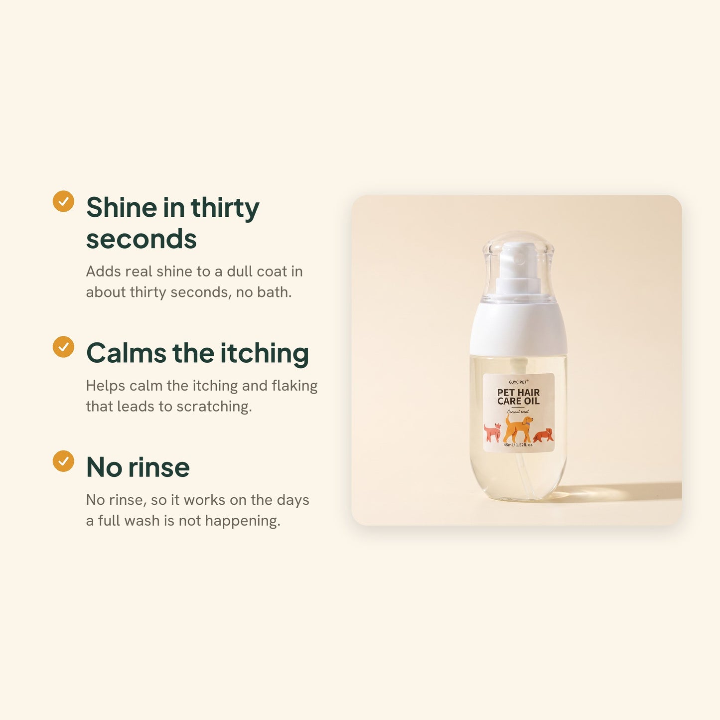 Pet Hair Care Oil Spray, Coconut, key benefits