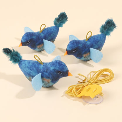 Chirping Feather Bird Cat Toys, var blue 3