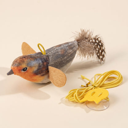 Chirping Feather Bird Cat Toys, var brown 1