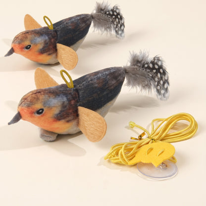 Chirping Feather Bird Cat Toys, var brown 2