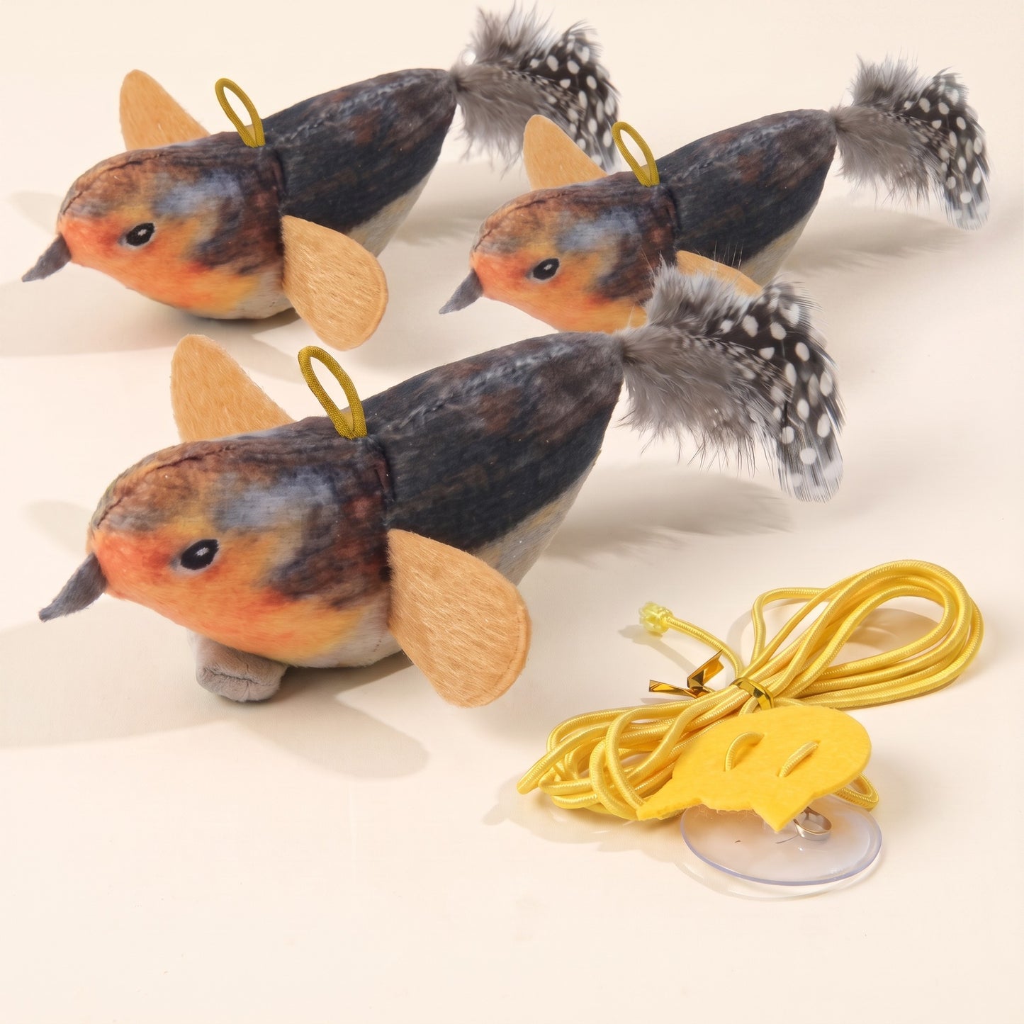 Chirping Feather Bird Cat Toys, var brown 3