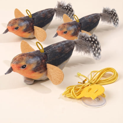 Chirping Feather Bird Cat Toys, var brown 3