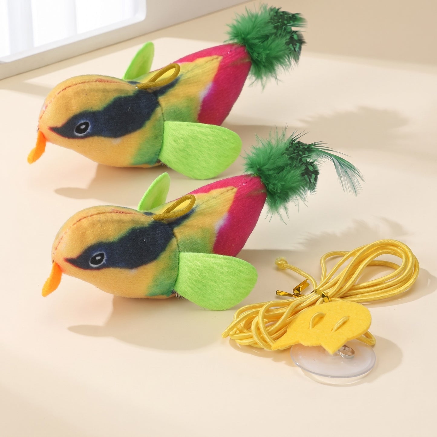 Chirping Feather Bird Cat Toys, var green 2
