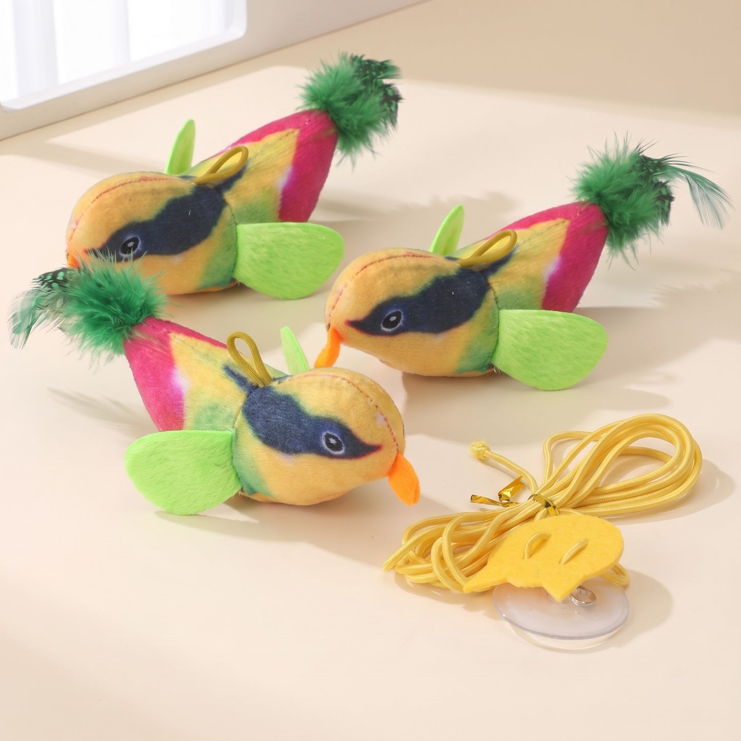 Chirping Feather Bird Cat Toys, var green 3