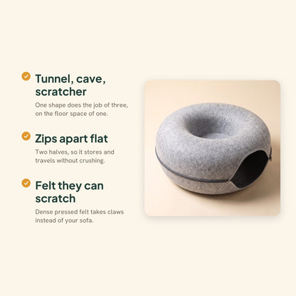 Felt Donut Cat Tunnel Bed, key benefits