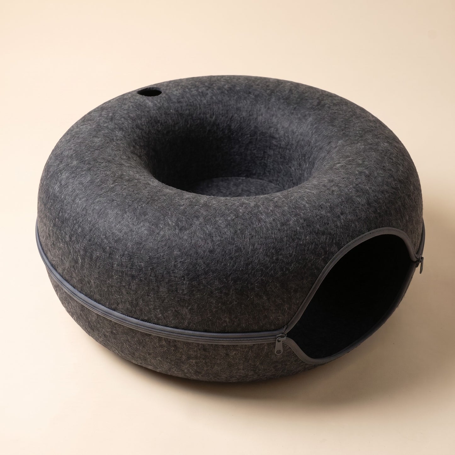 Felt Donut Cat Tunnel Bed in dark grey