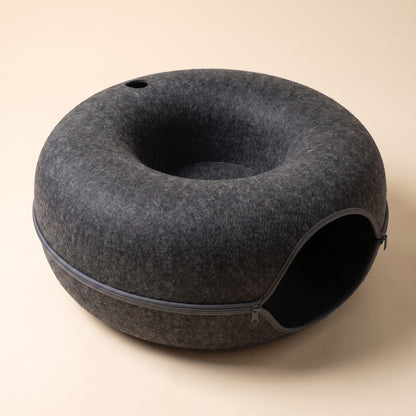 Felt Donut Cat Tunnel Bed in dark grey