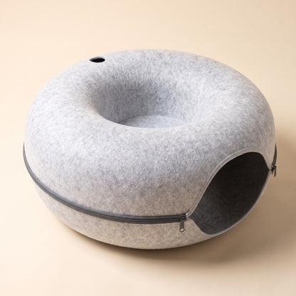 Felt Donut Cat Tunnel Bed in light grey
