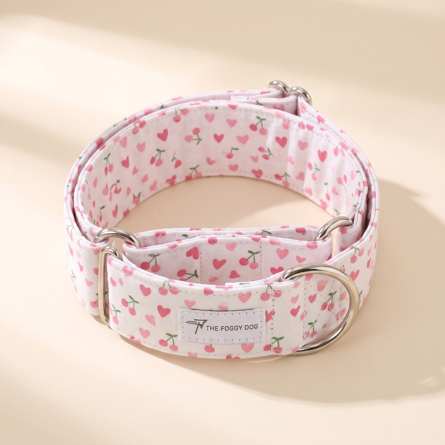 Patterned Cotton Martingale Collar - pink-heart