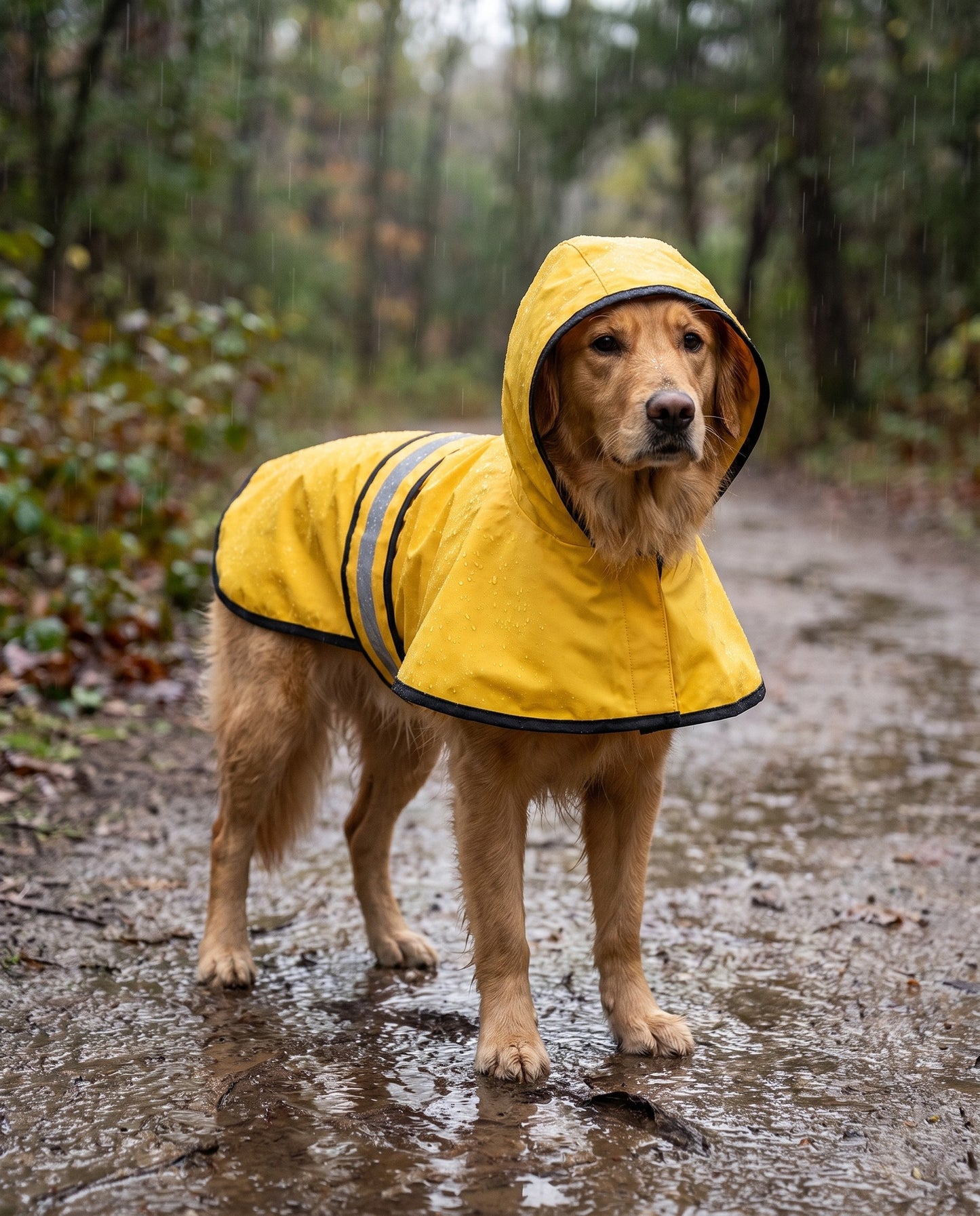 Hooded Waterproof Dog Raincoat, in use at home