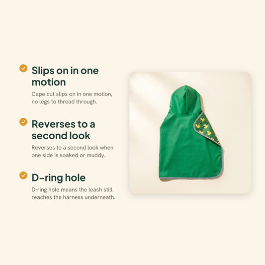 Reversible Hooded Dog Rain Cape, key benefits