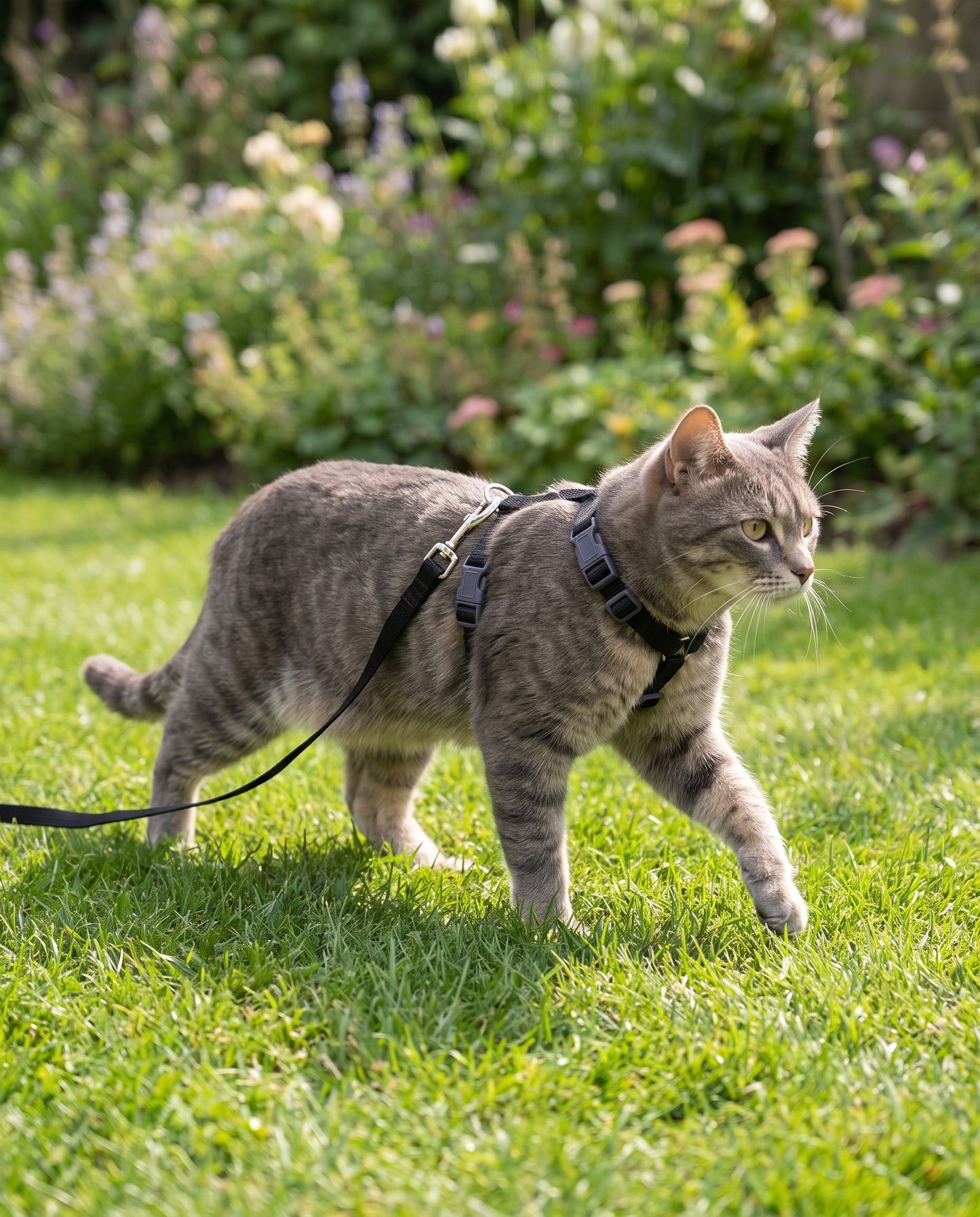 Adjustable Cat Halter Harness and Leash, in use at home