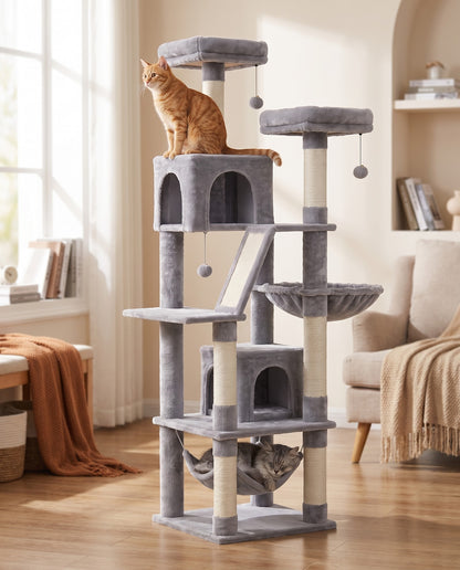 Large Multi-Level Cat Tree with Hammock, in use at home