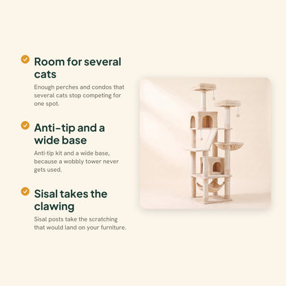 Multi-Level Cat Tree with Hammock, Beige, key benefits