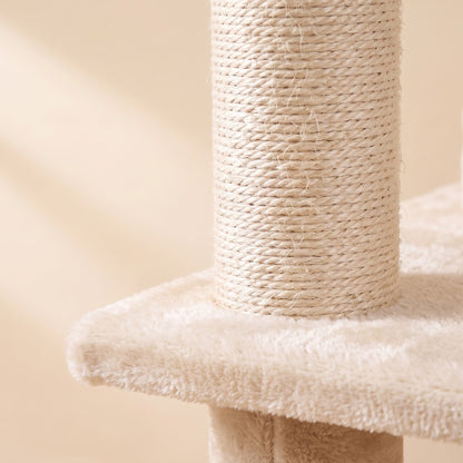 Multi-Level Cat Tree with Hammock, Beige, close-up detail