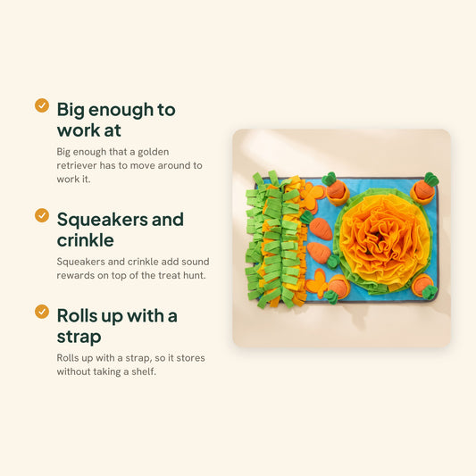Large Snuffle Mat with Squeaky Carrots, key benefits
