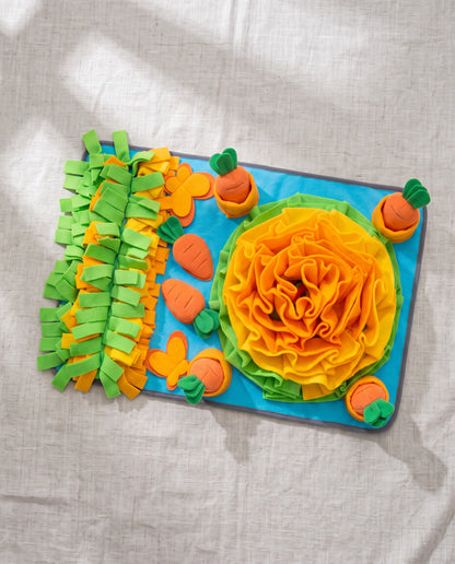 Large Snuffle Mat with Squeaky Carrots, styled in a home setting