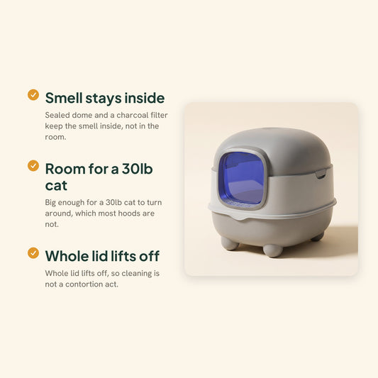 Enclosed Dome Litter Box with Charcoal Filter, key benefits