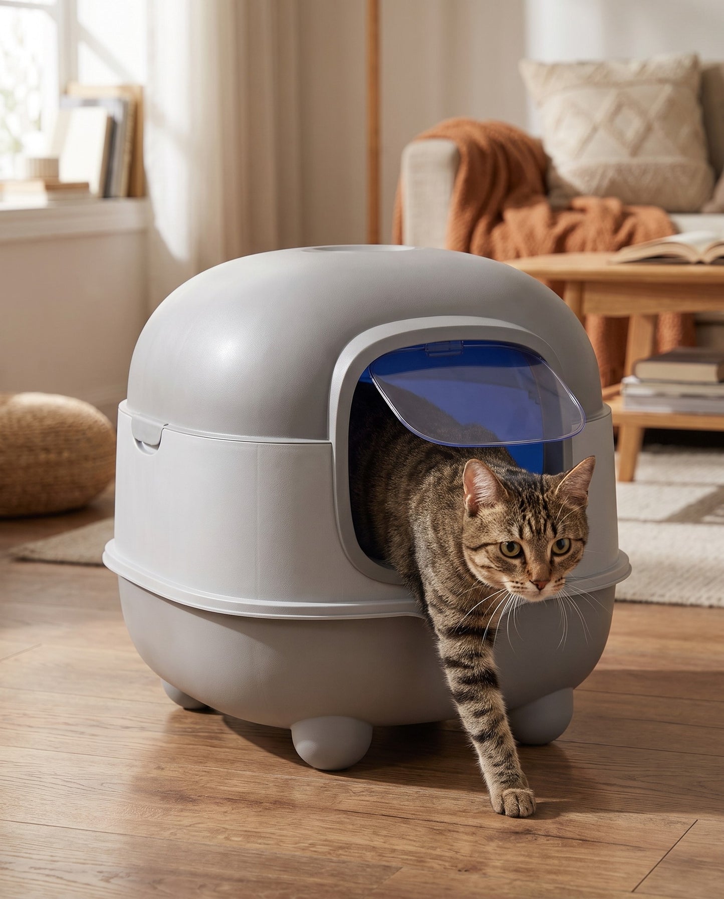 Enclosed Dome Litter Box with Charcoal Filter, in use at home