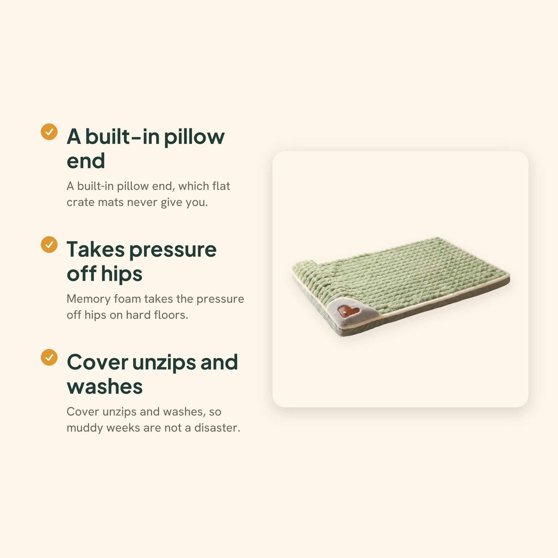 Memory Foam Mat with Pillow End, key benefits