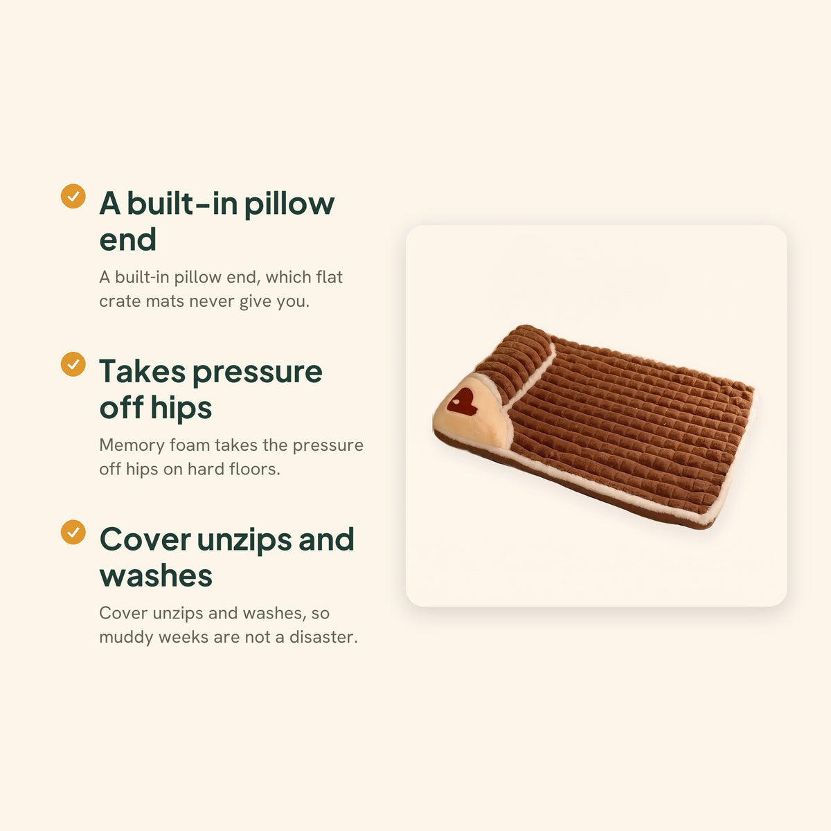 Memory Foam Mat with Pillow End, Coffee, key benefits