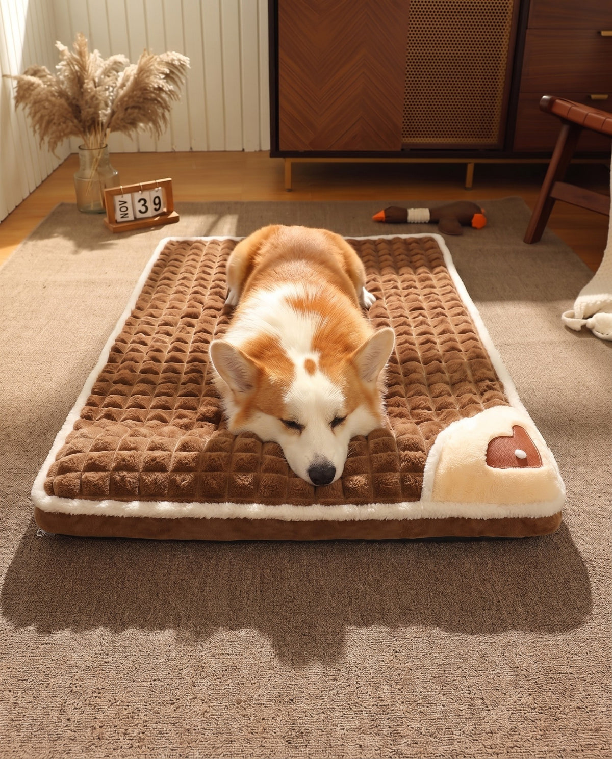 Memory Foam Mat with Pillow End, Coffee, in use