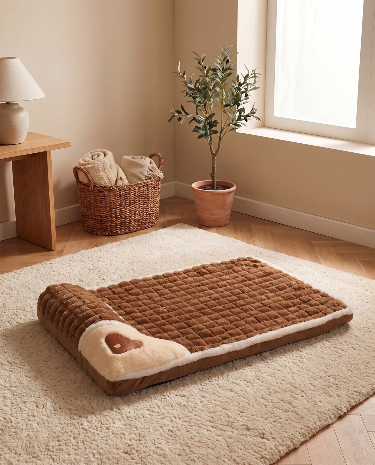 Memory Foam Mat with Pillow End, Coffee