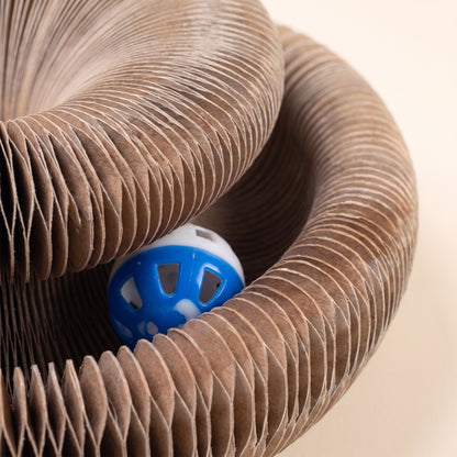Folding Cardboard Cat Scratcher with Ball Track, close-up detail