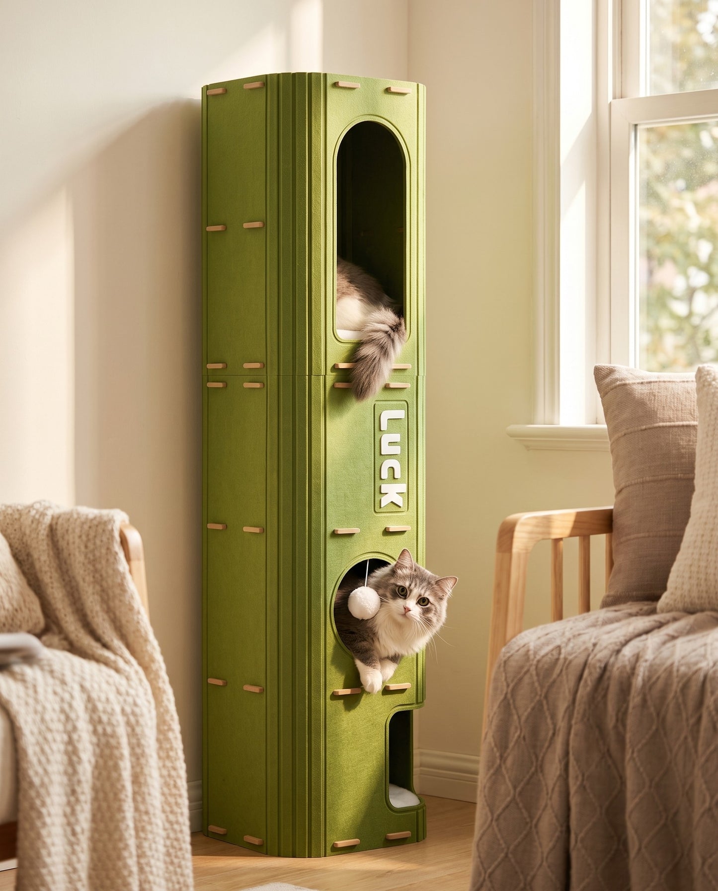 Multi-Level Felt Cat Tower, in use at home