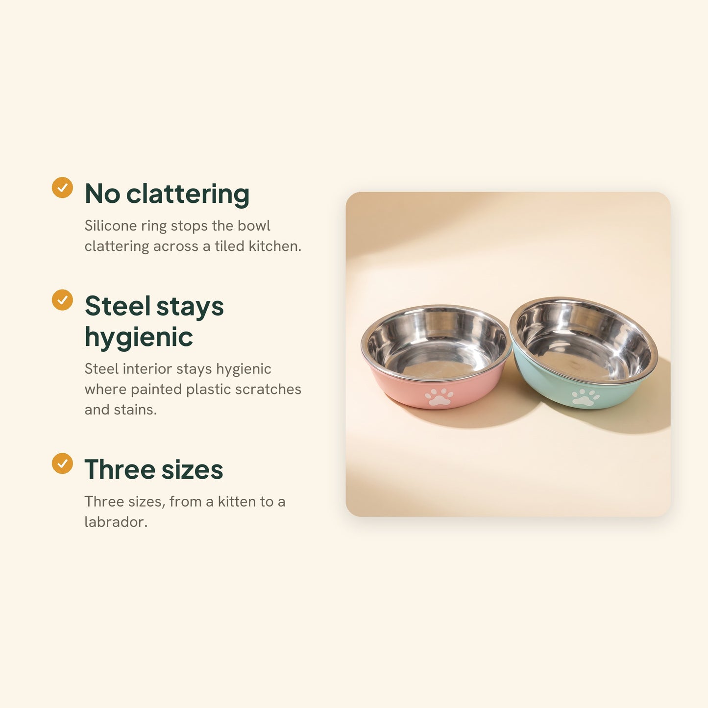 Stainless Steel Paw Print Bowl, Non-Slip, key benefits