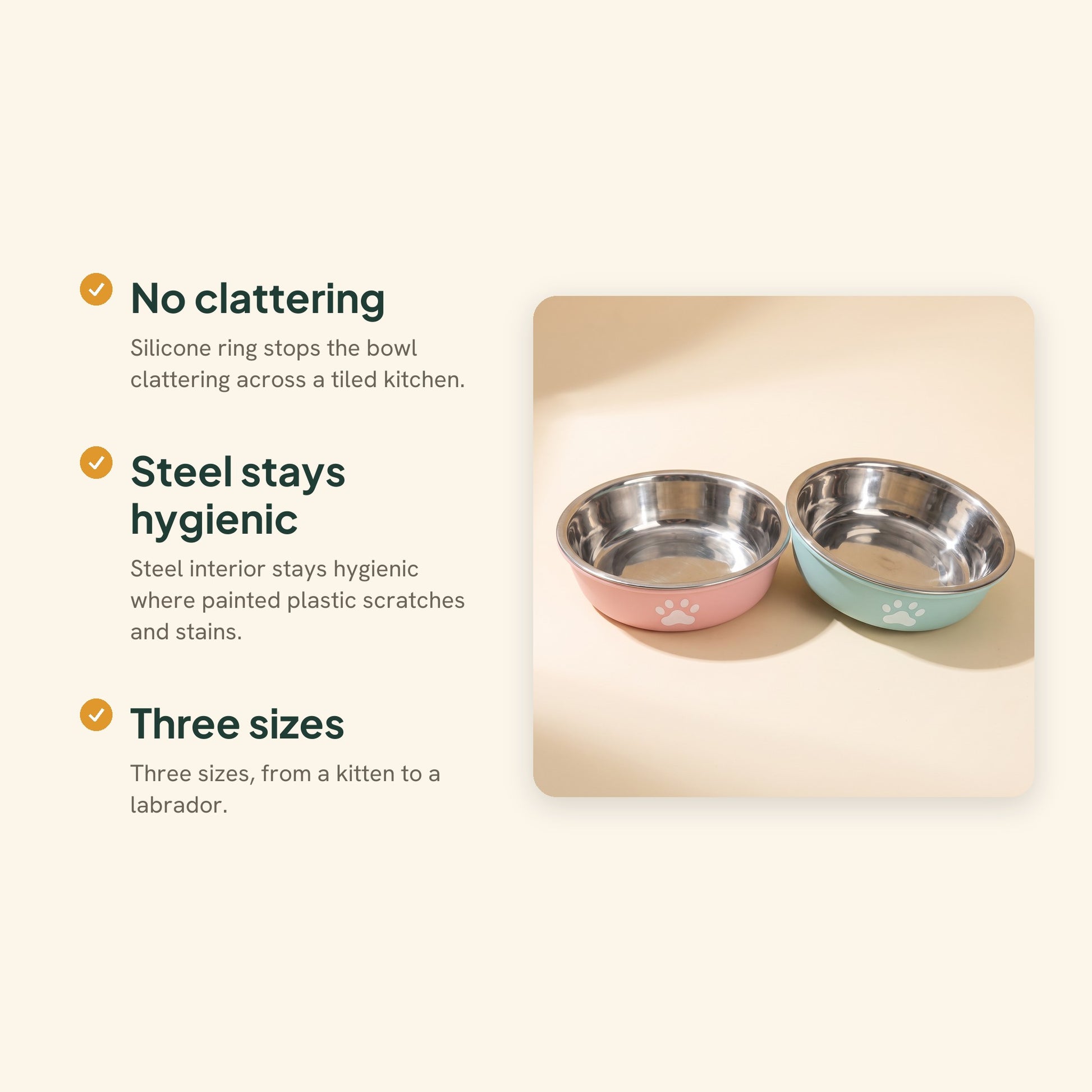 Stainless Steel Paw Print Bowl, Non-Slip, key benefits