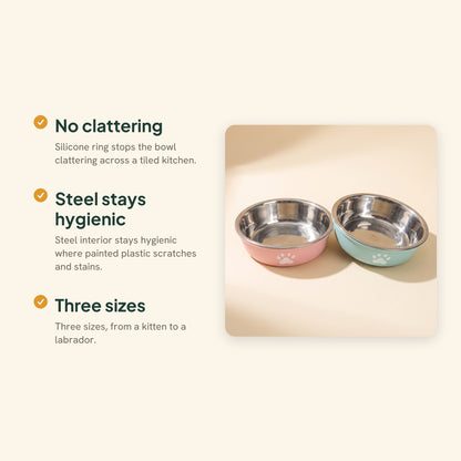 Stainless Steel Paw Print Bowl, Non-Slip, key benefits