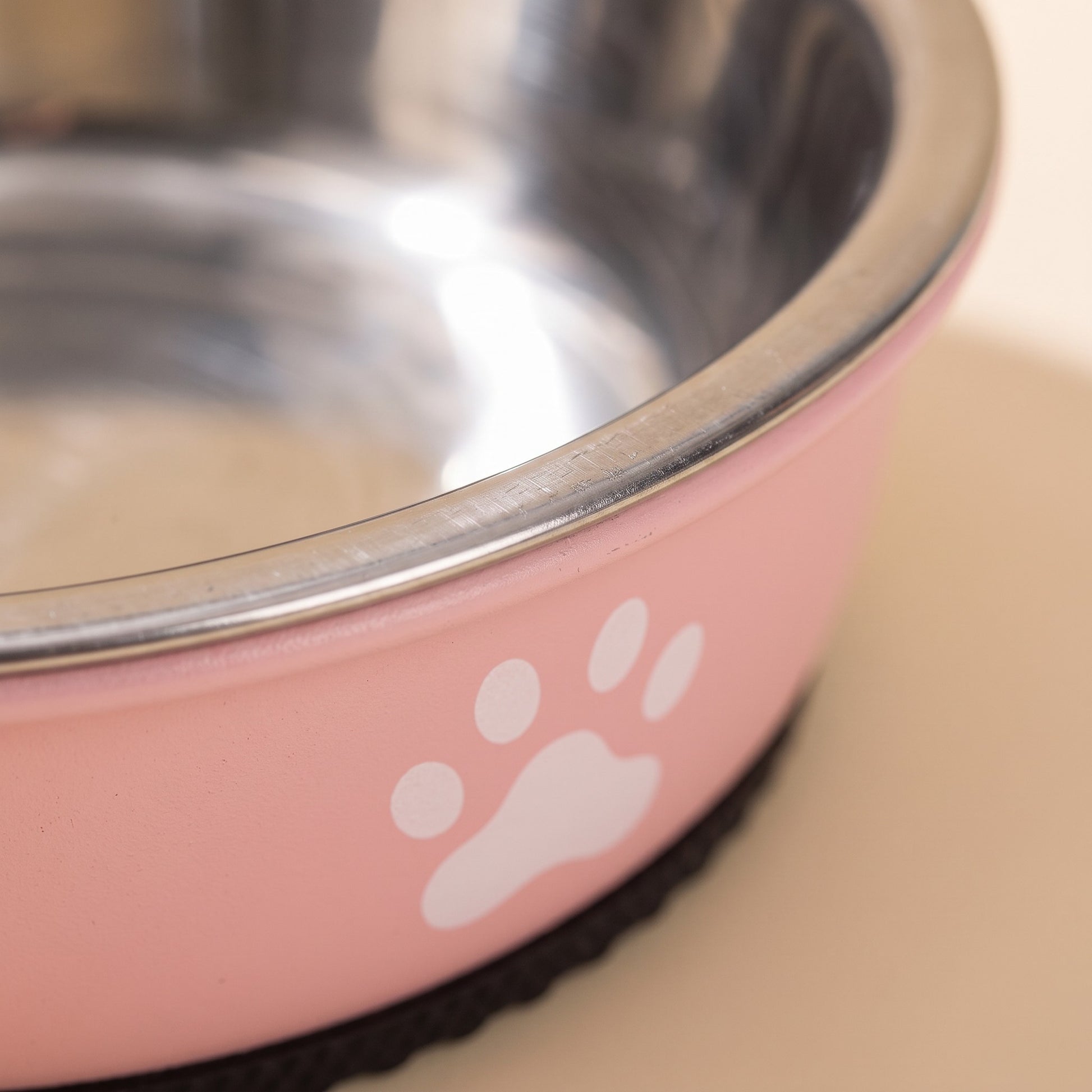 Stainless Steel Paw Print Bowl, Non-Slip, close-up detail