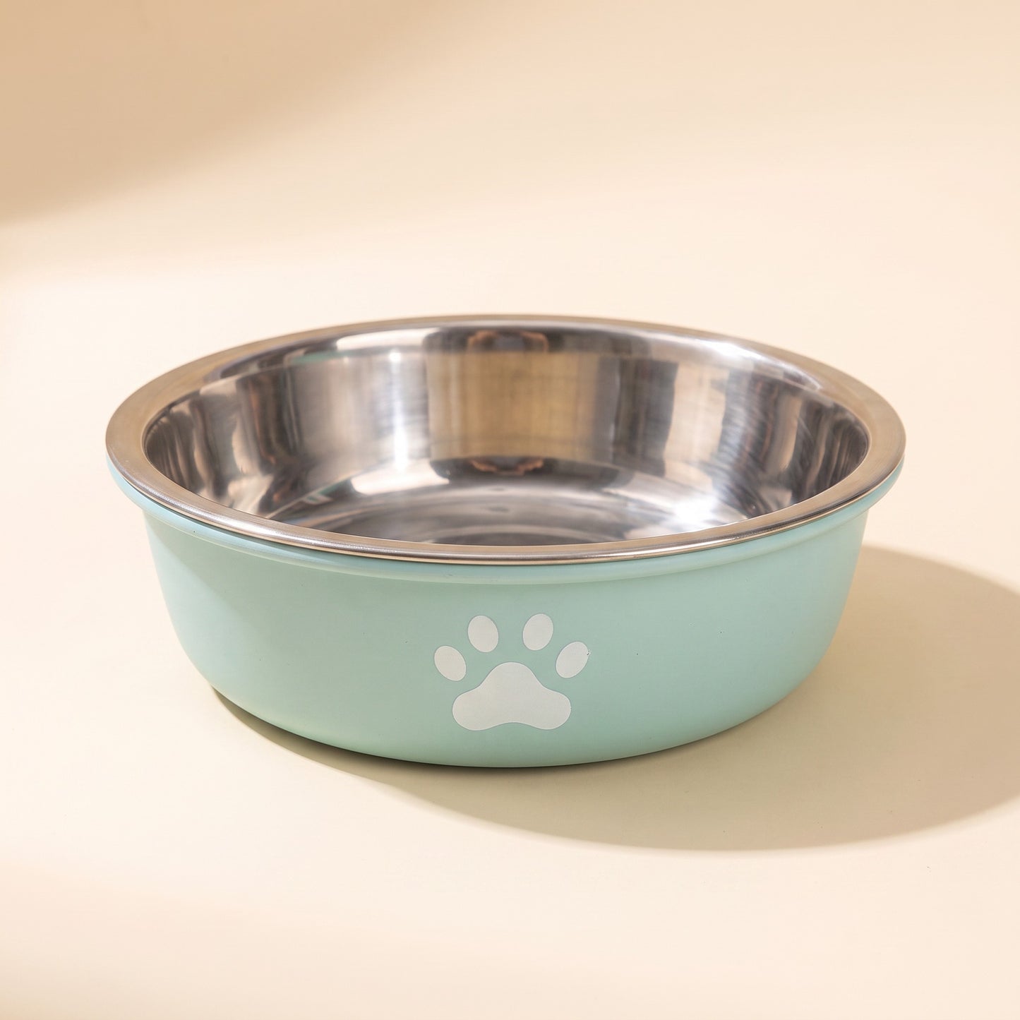 Stainless Steel Paw Print Bowl, Non-Slip - blue