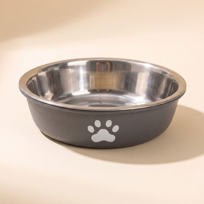 Stainless Steel Paw Print Bowl, Non-Slip - grey
