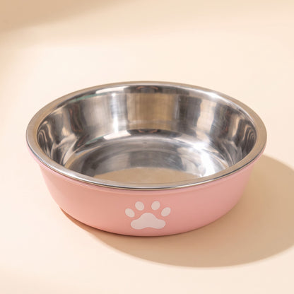 Stainless Steel Paw Print Bowl, Non-Slip - pink