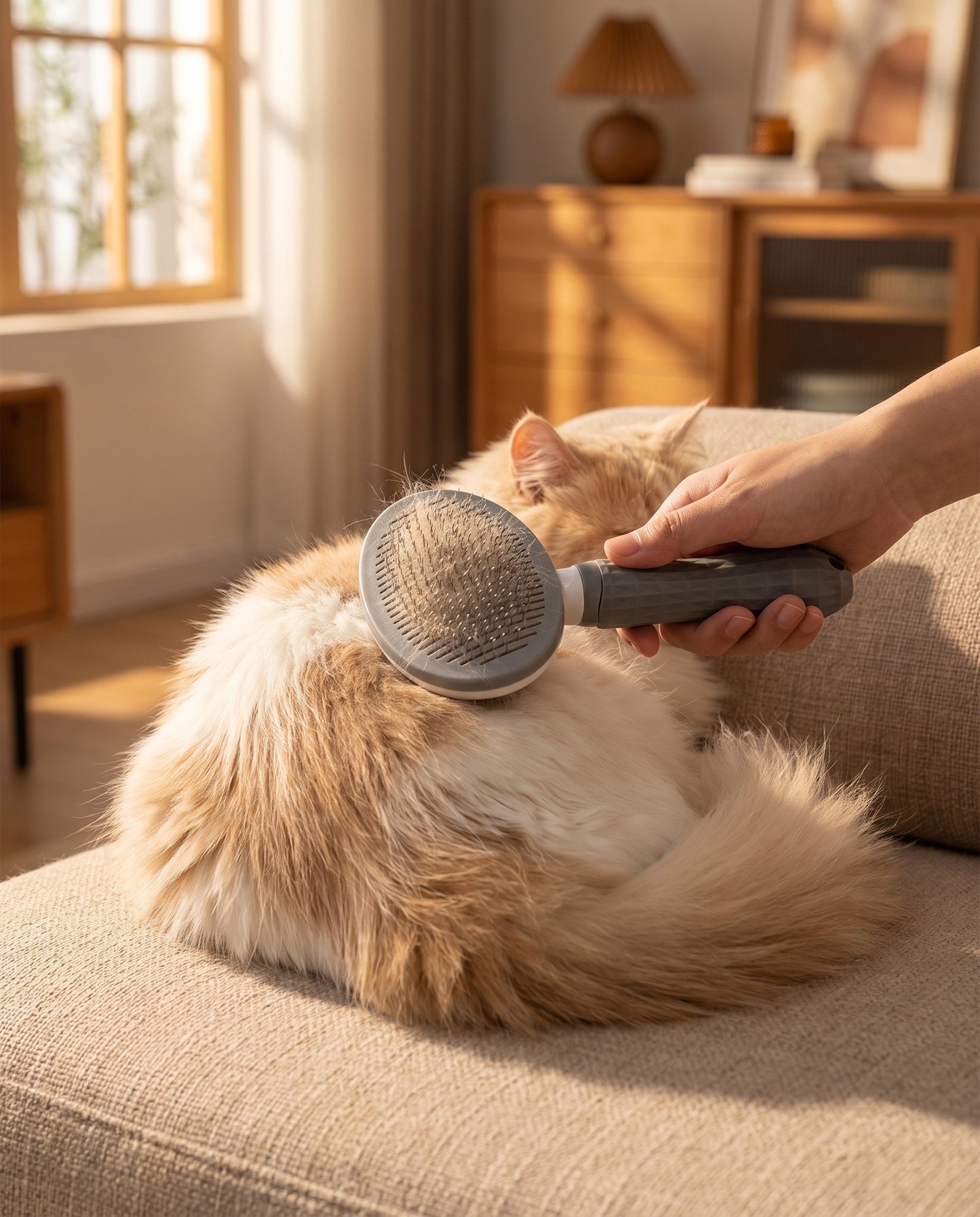 Self-Cleaning Slicker Brush, One-Click, in use at home