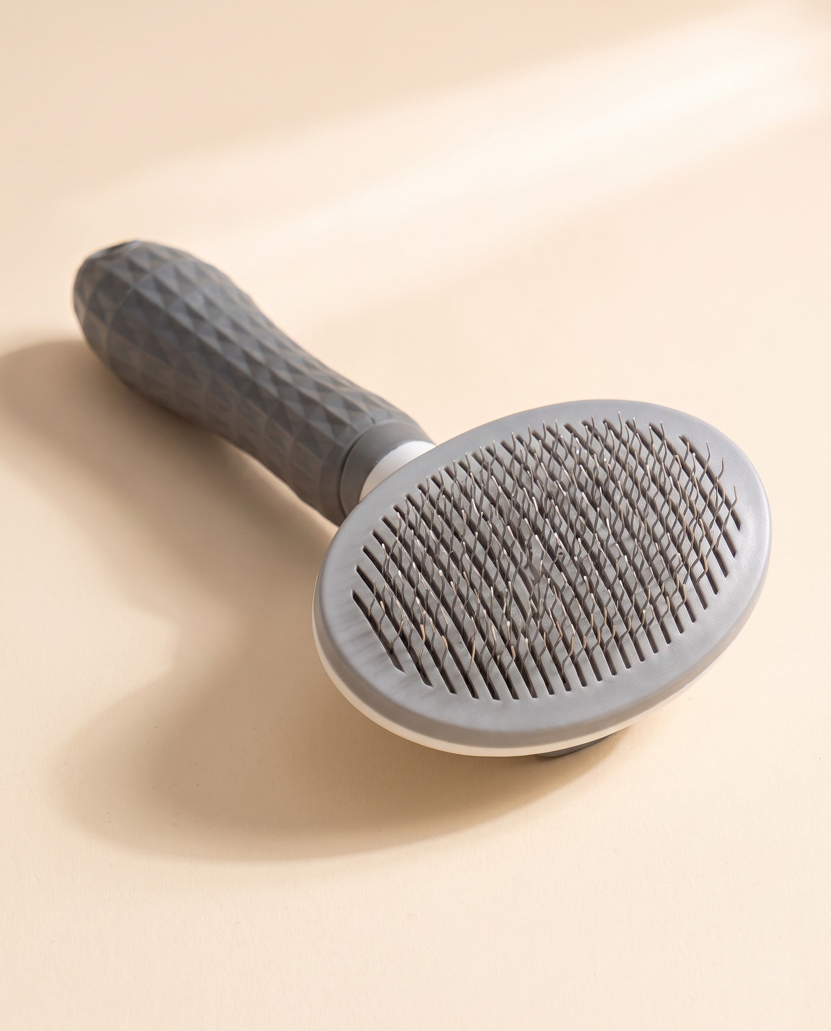 Self-Cleaning Slicker Brush, One-Click, styled in a home setting