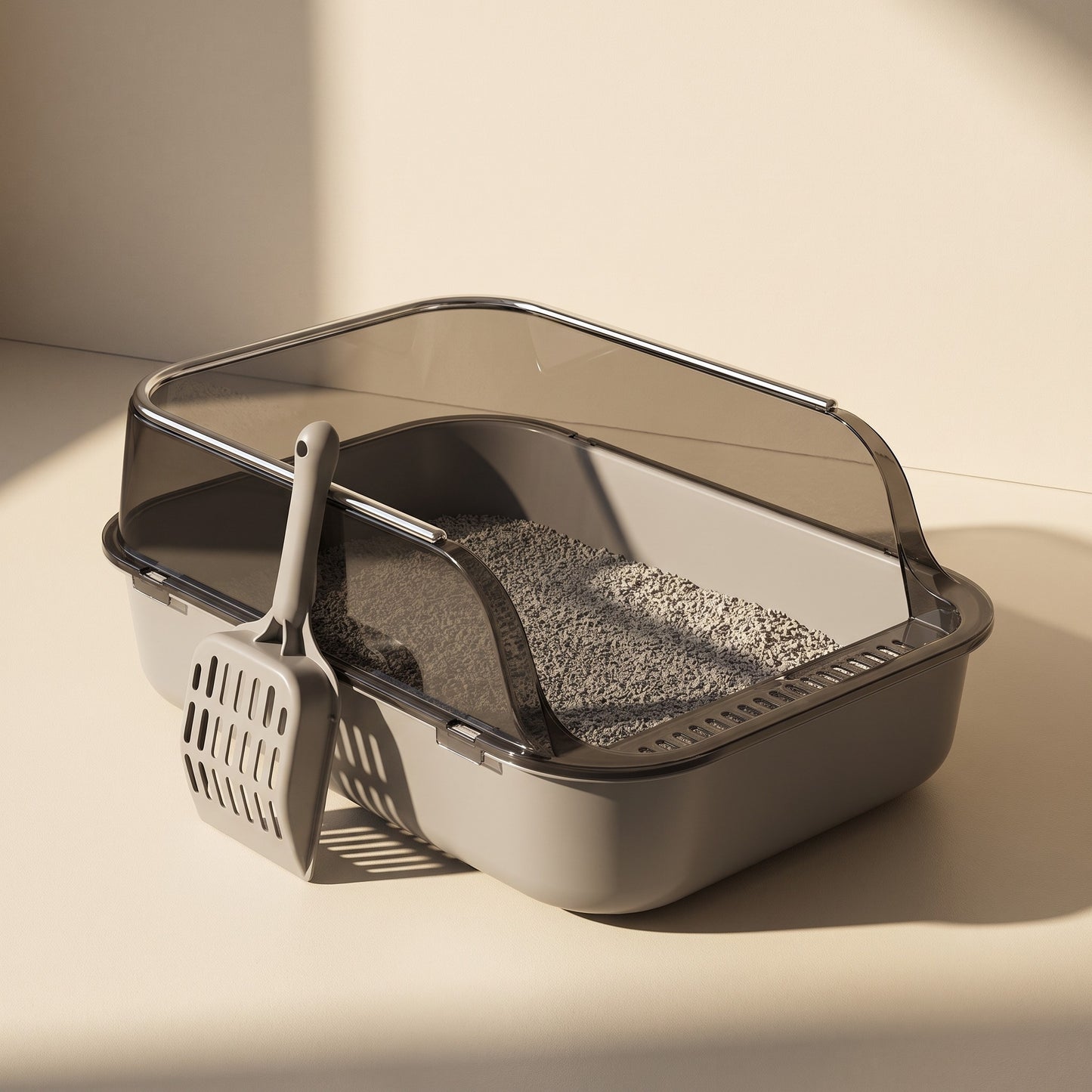 High-Sided Semi-Enclosed Litter Tray, styled in a home setting