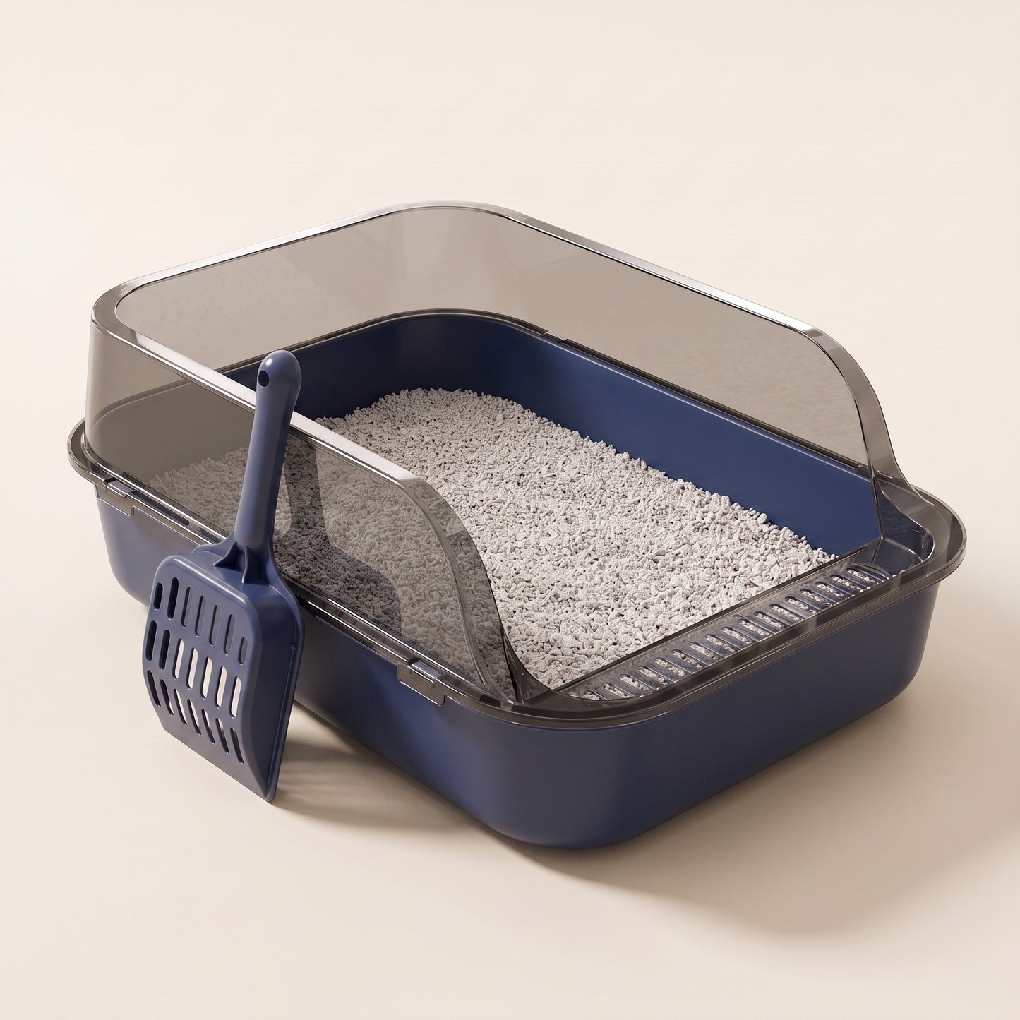 High-Sided Semi-Enclosed Litter Tray, colour blue