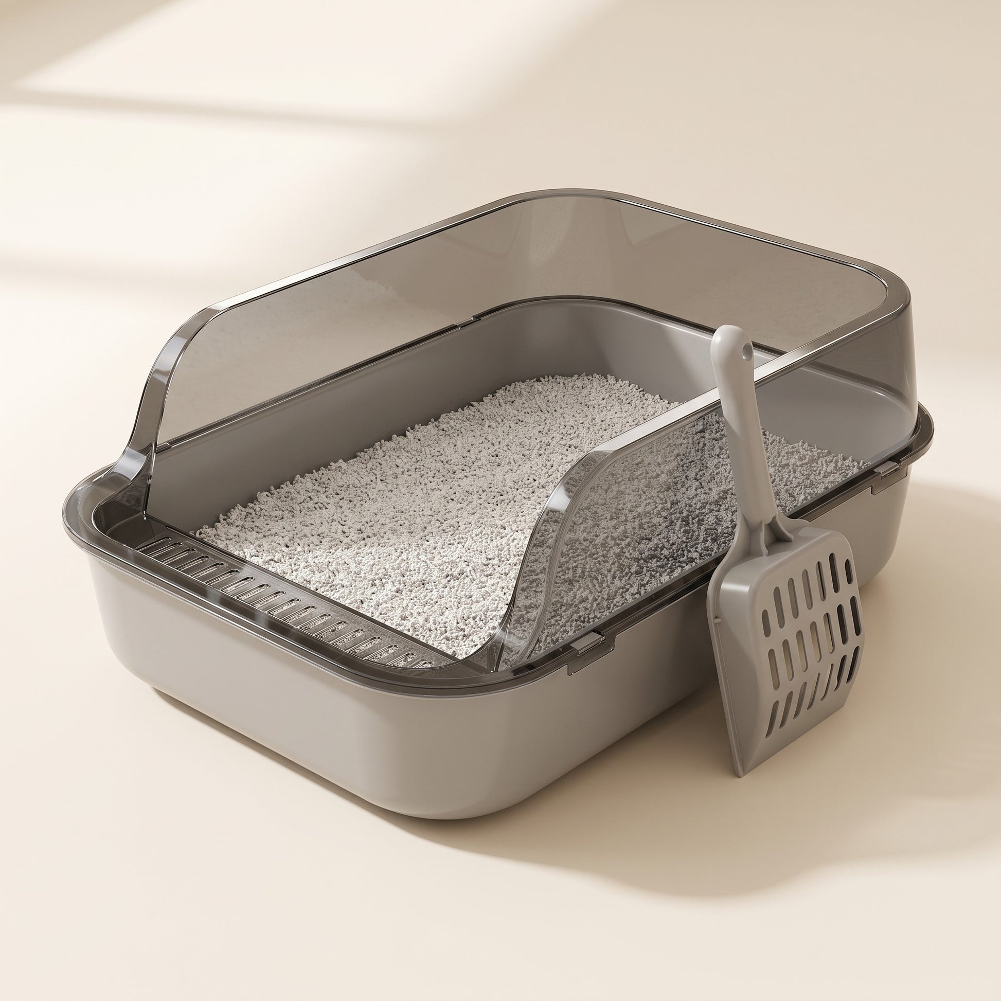 High-Sided Semi-Enclosed Litter Tray, colour gray