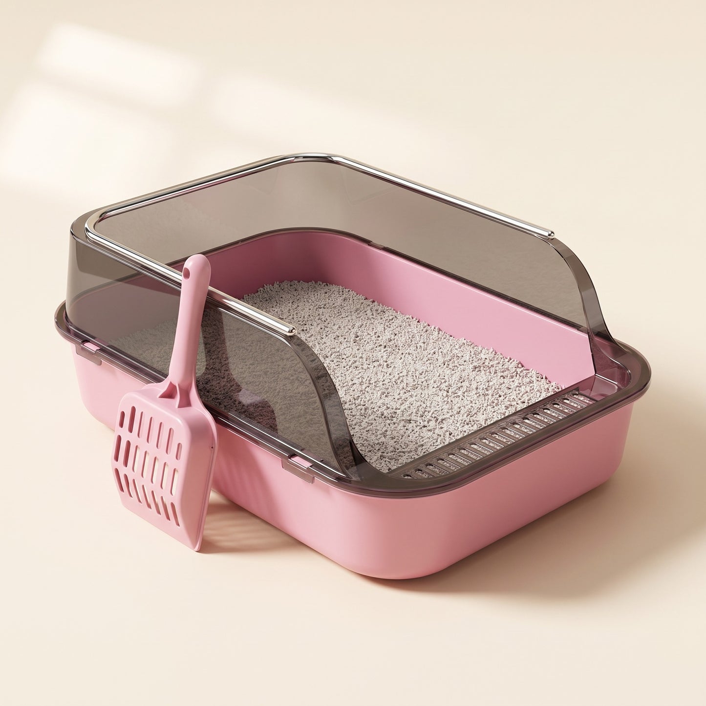High-Sided Semi-Enclosed Litter Tray, colour pink