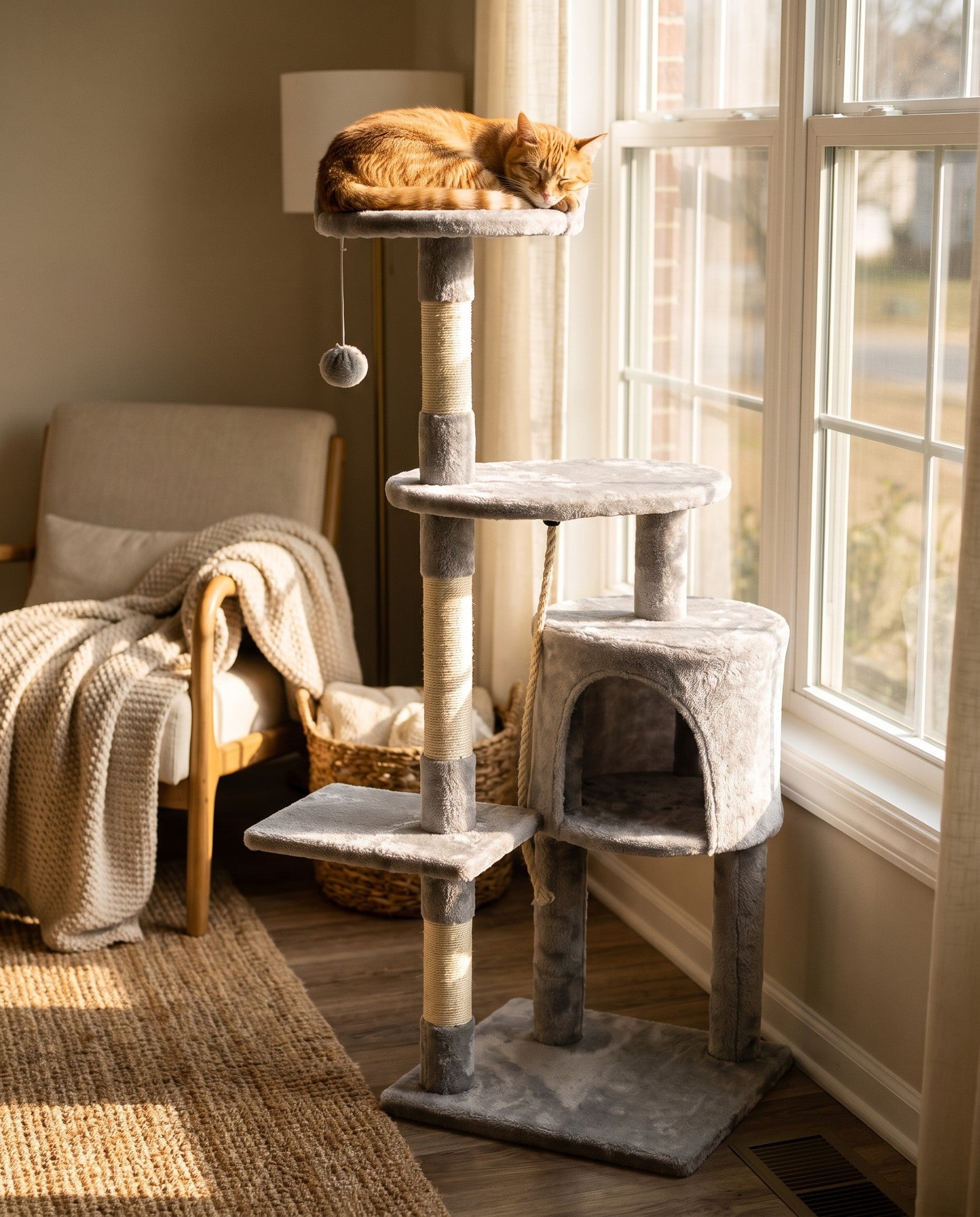 Cat Tree with Condo and Top Perch, in use at home